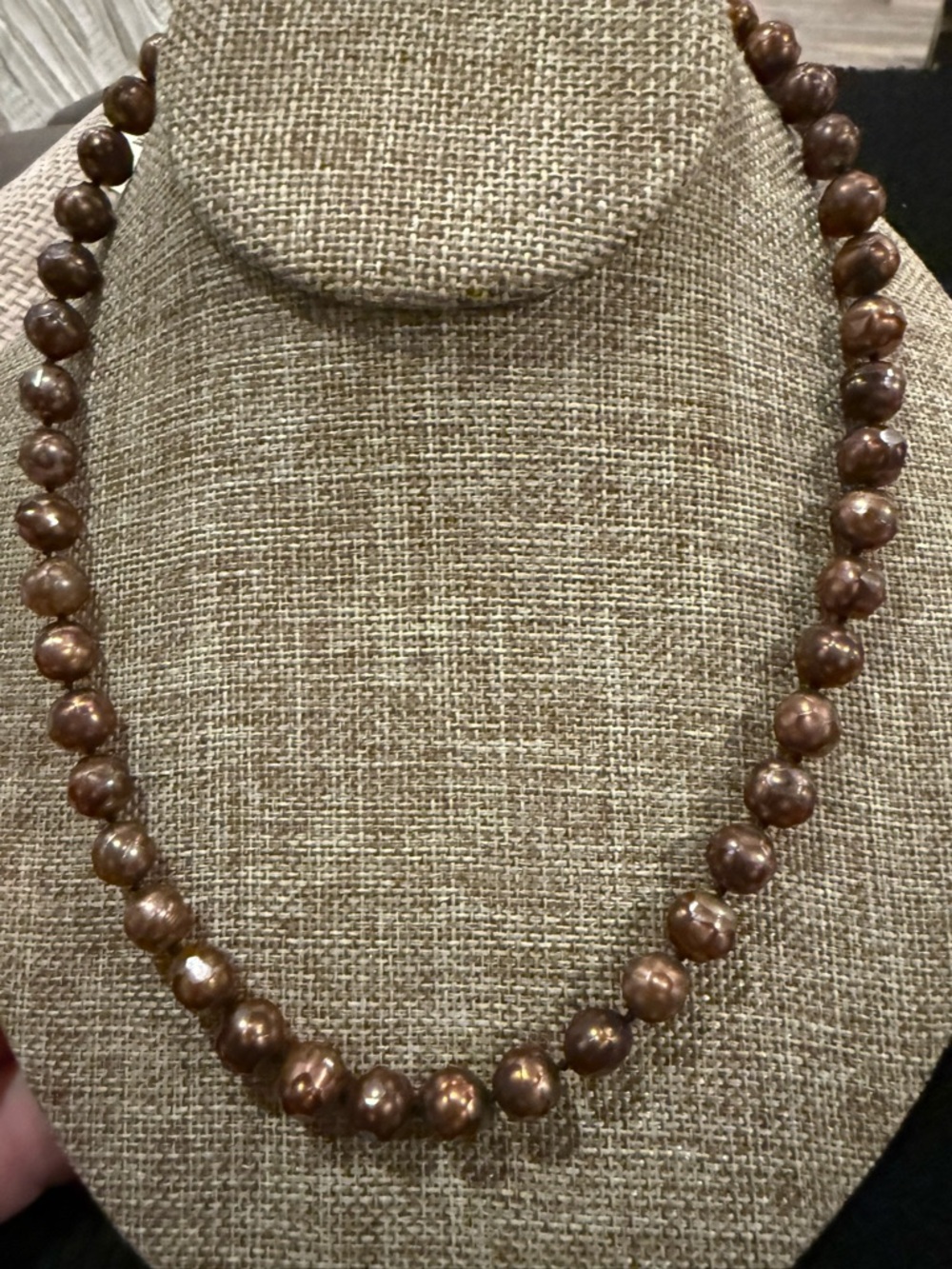Stunning PJS  Chocolate Pearl Necklace with 14k Gold Clasp Vintage. 18 In